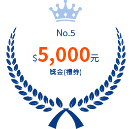 第五名$5,000元獎金（禮券）