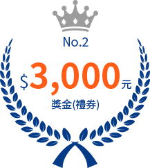 第二名$3,000元獎金（禮券）